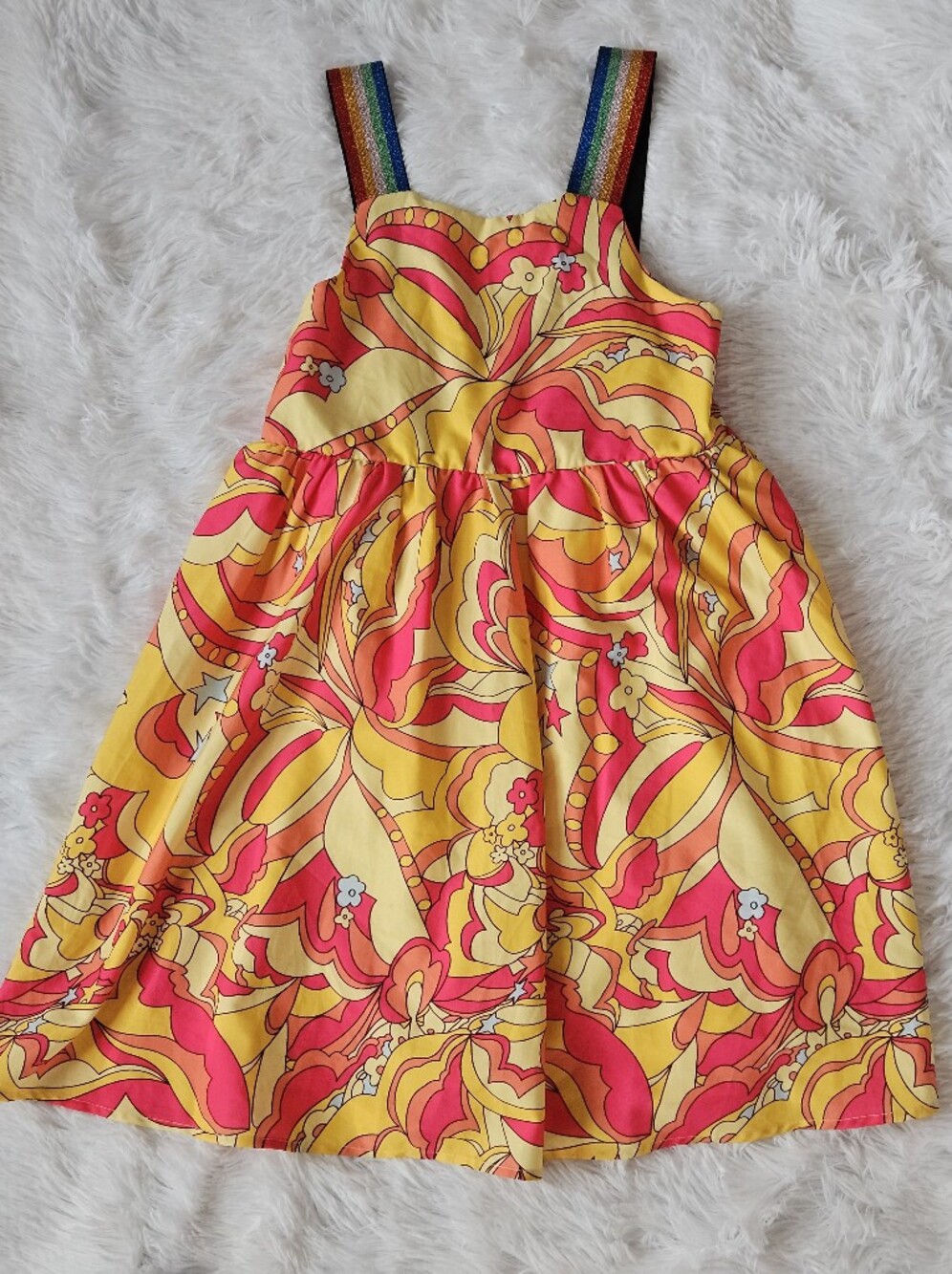 Lola + The Boys Yellow & Pink Floral Swirl Sundress with Rainbow Straps Size 10